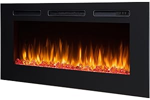 RICHEN Chimenea eléctrica empotrable Fiamma 48" | Efecto de Llama 3D | Calefacción de 2000W | Iluminación Ambiental LED | Control Remoto, Temporizador, Control de Encendido y Termostato | Negro