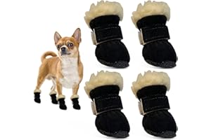 AIEDECOPT 4 Stück Hundeschuhe Pfotenschutz, Hundeschuhe Winter Anti Rutsch, Schneestiefel Hunde, Plüsch Hundestiefel für Kleine und Mittlere Hunden Outdoor-Aktivitäten (Schwarz, S)