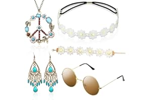 Alintor Hippie Accessoires, Flower Power Zubehör für Hippie Kostüm Damen, 60er 70er Jahre Bekleidung Damen, Peace Kette, hippie Brille