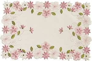 MAUSOUCA 2pack Embroidered Rectangle Lace Doiliess, European Pink Floral fabric placemats Vase mat for Kitchen Party Wedding Tableware Decoration,43cm x28cm