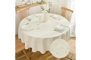 SPRICA Round Jacquard Tablecloth 160cm Water Resistance Solid Colour Table Cover, Water Ripples Pattern Design, Machine Washable, Diameter 160cm, Beige