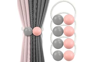 euluoziqing 4 Stück Magnetische Vorhang Raffhalter, Raffhalter für Vorhänge Kinderzimmer, Vorhang Clips Gardinenhalter für Hause, Wohnheim, Büro, Gardinen Deko (Pink+Grau)