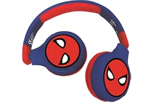 LEXIBOOK, Spiderman, 2-in-1 Bluetooth Headphones Stereo Wireless Wired, Kids Safe for Boys Girls, Foldable, Adjustable, red/blue, HPBT010SPLXB