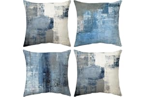 Hykiee Federe Cuscini Divano 45x45 cm Blu Set da 4, Decorativi Quadrato Morbido copricuscini, Fodera Cuscini Bohemien Arte for Soggiorno Divano Camera da Letto Mobili da Giardino all'aperto Decor