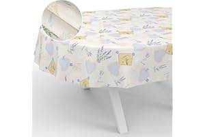 ANRO E45510D-OV180 Oilcloth Tablecloth Washable Oilcloth Garden Tablecloth Outdoor Indoor Oval 180 x 140 cm Cut Edge Lavender
