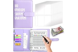 TERJBG 100 Envelope Challenge Binder, Lila Envelope Saving Challenge, A5 Ringordner, Saving Binder, Money Saving Envelope for School, Home, Office