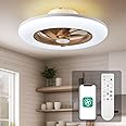 CHANFOK Low Profile Ceiling Fan with Light - Modern Flush Mount Enclosed Ceiling Fan 22" LED Dimmable Bladeless Ceiling Fans with Remote Control,Smart 3 Light Color and 6 speeds 7 Blades