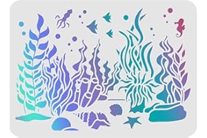 FINGERINSPIRE The Underwater World, stencil subacqueo da 29,7 x 21 cm, con alghe marine, stencil per dipingere su legno, piastrelle, carta, tessuto, pavimento, parete