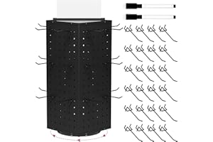 HAUYEST Rotating Pegboard Display Stand With 24 Hooks ,Metal Spinning Peg Board Displays, Desk Pegboard,Merchandise Display Rack for Selling Accessories Vendors & Events Retail Craft Shows & Fairs ( Black)
