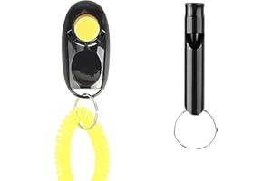 DogCatz Bonny Dog Clicker AND Whistle Trainer Kit, Train Pet Puppy in Obedience, with Wrist Strap, For Puppies Cats Dogs Pets, Recall Training, Stop Barking, Black & Random Colour Whistle