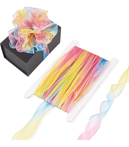 UOCAI 2PCS Nastro Arcobaleno Sfumato 2,5 cm × 20 m Nastro Organza Multicolore Chiffon Morbido per Confezioni Regalo, Matrimonio, Compleanno, Fai-da-Te, Decorazioni Festa e Artigianato