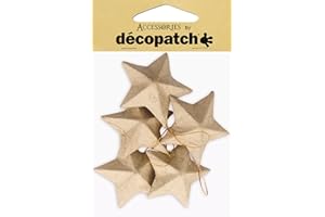 Décopatch NO009Opack - Un Carton de 6 paquets de 5 supports en papier brun mâché 3x8x8 cm, Etoiles à suspendre