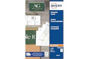 AVERY - Pochette de 250 cartes de visite imprimables. En carte blanche mate 185g/m². Format 85 x 54 mm. Impression laser/jet d'encre. (C32010-25)