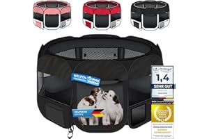 all Pets United® Welpen-Laufstall Tierlaufstall Welpenauslauf-Stall; XXL Freigehege für Hunde, Katzen, Hasen & Kleintiere im Innen- und Außenbereich (Schwarz)