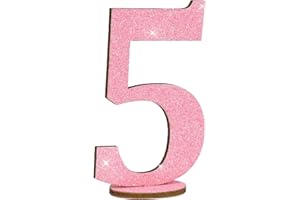 ‎OBLIQUE UNIQUE Oblique Unique® Zahlen Holz Aufsteller Rosa mit Glitzer Dekoration für Geburtstag Jubiläum Deko Tischdeko Torten Deko (Zahl 5)