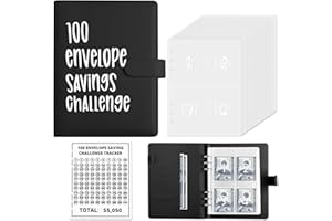 ChillyFar Money Saver Budget Binder Book with Pouches, 100 Envelope Challenge Binder with Numbers, A5 Money Budget Envelopes for Cash Saving $5,050 Black