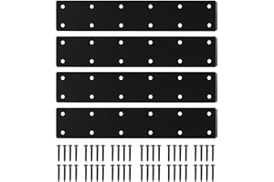 MCBLAST 4 Pcs Plaques d'assemblage Perforée Plates, Plaque Metallique, Equerre Plate équerre de Fixation Plate avec 12 Trous, Fer Plat, Plaques Connecteur de Réparation Equerre Bois, Noir/275 x 50 mm