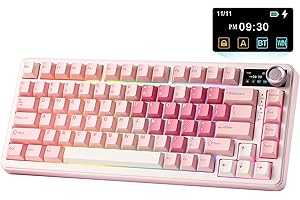 YUNZII B75 Pro Max QMK/Via Clavier Mecanique sans Fil, 75% Disposition avec Écran TFT et Molette, Gasket Hot Swap Switch Pré-lubrifiés, RGB, BT/Filaire/2,4G pour Win/Mac (Rose Cœur, Candy Switch)