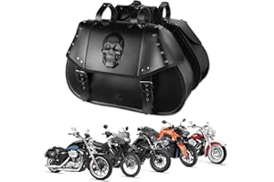 Quixofiber Motorbike Saddle Bags Waterproof Motorcycle Saddlebags 34L Large Capacity PU Leather Motorcycle Panniers 3D Skull Saddle Bags for Most Motorbike (Black)
