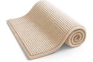 KEPLIN Non-Slip Microfibre Bath & Toilet Mat - Soft, Plush & Comfortable Rug with Machine Washable Design - Water Absorbent & Quick Drying to Keep Bathroom & Home Hygienic & Clean - (40x60cm) Beige