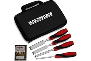 HOLZWURM Set di scalpelli professionali per legno, 4 scalpelli per la lavorazione del legno (6mm, 13mm, 19mm, 25mm)