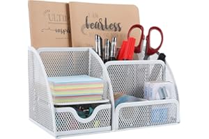 EasyPAG Biurowe biurko z siatki uporządkowane wszechstronne przechowywanie artykułów papierniczych organizer na biurko uchwyt na długopis z szufladą, biały