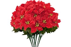 gaoduanluoluo Pack of 6 Artificial Poinsettia Flowers, Christmas Star Artificial Christmas Flowers, Red Christmas Tree Decoration, Artificial Flowers, Christmas Poinsettia Decoration for Wedding,