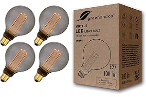 greenandco 4x Ampoule à LED Décorative Style Vintage | E27 G95 | gris fumé | 4W 100lm | 1800K blanc très chaud | 320° | 230V | aucun scintillement | non-dimmable