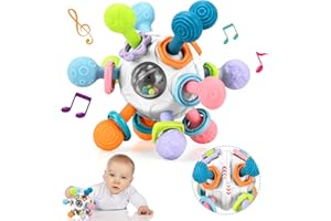 BIQIQI Gioco per bambini a forma di palla da afferrare, giocattoli sensoriali per la dentizione, anello per la dentizione in silicone, regalo per da 3 a 18 mesi, Montessori per l'infanzia, sonaglio per