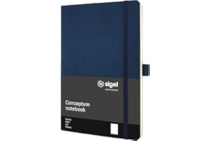‎SIGEL SIGEL CO341 Premium Notizbuch A5 blanko blau, Softcover, 194 nummerierte Seiten, nachhaltiges Papier, mit Inhaltsverzeichnis, Stiftschlaufe, Falttasche, Gummibandverschluss, Conceptum