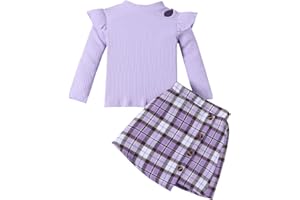 QIRAOXY 2 Piezas Conjuntos para Niñas Otoño Primavera Ropa Niña Costura de Ojos Top de Manga Larga + Traje de Media Falda de Leopardo,para Niñas de 1 a 6 Años