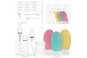 MyGadget Zestaw podróżny [14 szt.] – butelki podróżne | puszki z kremem do napełniania – butelki i pojemniki na krem na kosmetyki – pojemnik podróżny do samolotu, Zestaw podróżny, Version 1