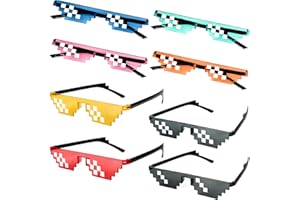 BOZILY 8 Pairs Pixel Sunglasses, Cool Thug Glasses Mosaic Glasses Mulity-Color Plastic Glasses, Funny Eyeglasses Suitable for Holiday Decoration Props Glasses, Adults Kids Photo Props Party Supply