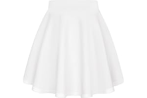 Auranso Girls Flared Skater Skirts High Waist School Uniform Skirt Stretch Pleated Plain Skirt for Kids Girls 5-13 Years Black White Navy Red Green