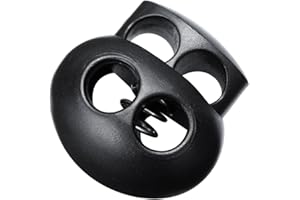 PANGDA 20 Stück Federzug Schlösser für Kordelzüge, Schwarzer Kunststoff Doppel Loch Kordel Ende Verschluss Oval Kippstopper Schieber