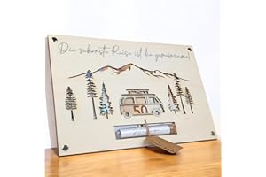 ‎G U T H E LIFESTYLE Geldgeschenk Hochzeit Camper aus Holz | Einzigartiges Hochzeitsgeschenk für Brautpaar | Paargeschenk | Hochzeits-Geldgeschenk | Flitterwochen-Geschenk | Personalisierbar im Reagenzglas
