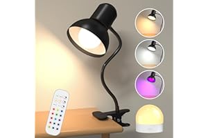 Lamptobe Lámpara Lectura Inalámbrica con Pinza, Recargable Lampara Pinza, 15 Colores y 10 Brillos, Flexo Escritorio Clip para Lectura en la cama, leer, acampada y ambiente RGB