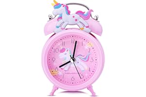 TCJJ Einhorn wecker für Mädchen, Nicht Tickend Wecker Kinder MäDchen,Leiser Nachttisch Rosa Wecker,Klassischer Lauter Doppelglockenuhr Mit Hintergrundbeleuchtung,Geeignet FüR Schulgeschenke
