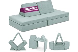 Linodino® Spielsofa | Kindersofa aus Schaumstoff Bausteine - Spielsofa für Kinder & Kuschelecke im Kinderzimmer [OHNE Harte Teile] 10 Farben zur Wahl | Eisblau