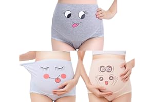 TRISTIN Cotton 3 Pack Maternity Pregnancy Overbump Smile High Waist Adjustable Underwear Knickers/Nursing Briefs Nude+pink+gray Striped