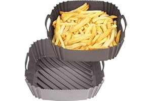 GINOYA 18cm Silikonform für 4,7L-5,5L Heißluftfritteuse, 2 Quadratische Zuschnitte Zubehör für Philips COSORI Cecotec Luftfritiermaschine(Außen: 22cm)