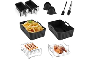 ‎CINEMON CINEMON 8 Stück Heißluftfritteusen Zubehör, Silikonform für Heißluftfritteuse für Ninja AF300EU/ AF400EU, Dual Airfryer Zubehör mit Heißluftfritteuse Grillpfanne, Backpapier etc