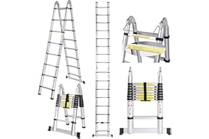 Nictemaw Escalera telescópica de 5 m, Escalera de Aluminio Multifuncional 2 en 1, Escalera Extensible de 150 kg, para Interior y Exterior