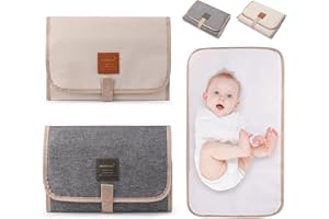 ICHOWHO Portable Changing Pad - 2Pcs Baby Foldable Diaper Pad Travel Changing Mat, Waterproof Nappy Changing Mats for Newborns, Wipe Clean Change Mat for Toddlers Newborns, Baby Gift & Essentials (Grey&Beige)