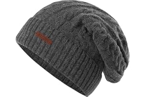 MAGISDU Bonnet Hiver Femme Chapeau en Laine Mérinos avec Doublure en Polaire Long Beanie Hat Chic Chaud Doux et Confortable