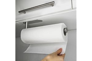 VonBueren Portarotolo da cucina senza foratura | Colore: argento | Supporto per montaggio sotto l’armadio o a parete | Organizzatore e porta scottex da cucina