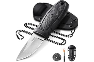 Omesio Coltello Da Collo Edc, Lama in Acciaio 5cr14mov Da 6 Cm, Robusto Manico in PP, Con Fodero in Abs, Catena a Sfere e Fischietto, Adatto Per Il Campeggio e La Sopravvivenza Nella Natura Selvaggia