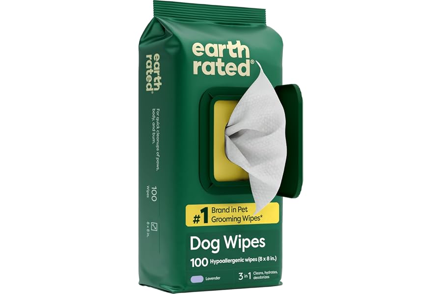 Earth Rated Toallitas hipoalergénicas para Perros, para Limpiar y Eliminar olores de Patas, Cuerpo y Trasero, Cachorros y Per