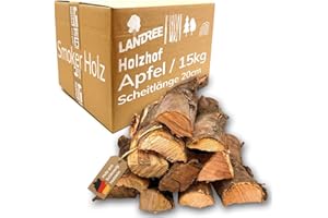 ‎LANDREE Landree Apfel Smoker-Holz 15 kg - 20cm Scheitlänge - Fruchtig-süßes Räucherholz, naturbelassen für authentisches BBQ, Qualität aus Schleswig Holstein