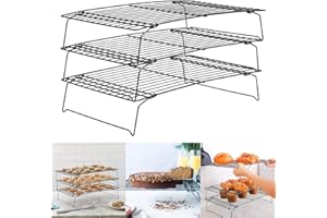 RAINBEAM Barrageon Rejilla para Enfriar Horneando Traje 3 Niveles Rejillas Enfriamiento Colocación Pasteles Bollería Pan Pizza Bandeja Disipación Calor Rejilla Antiadherente (Negro)